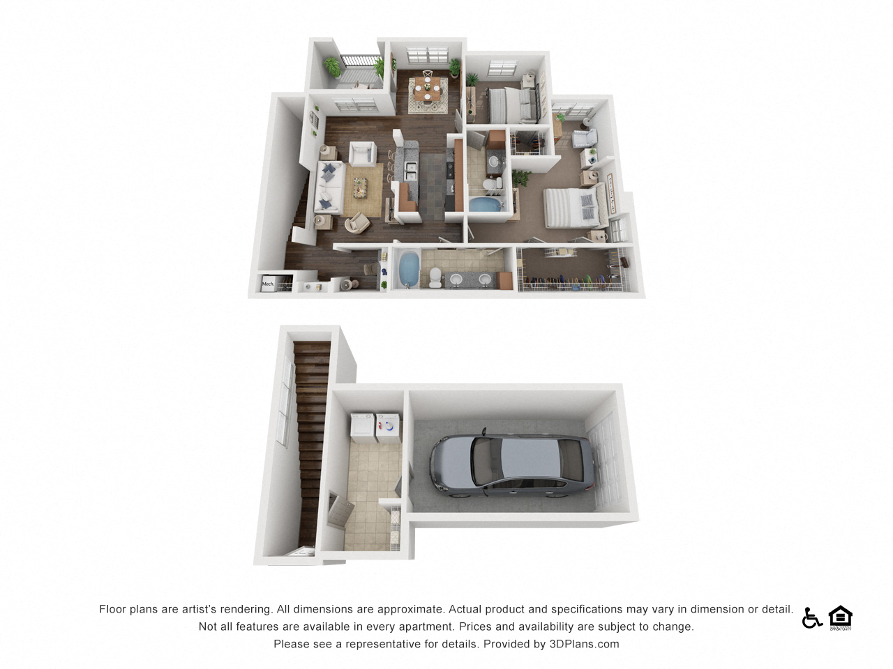 Floor plan for 2 beds, 2 baths, 1415 sqft